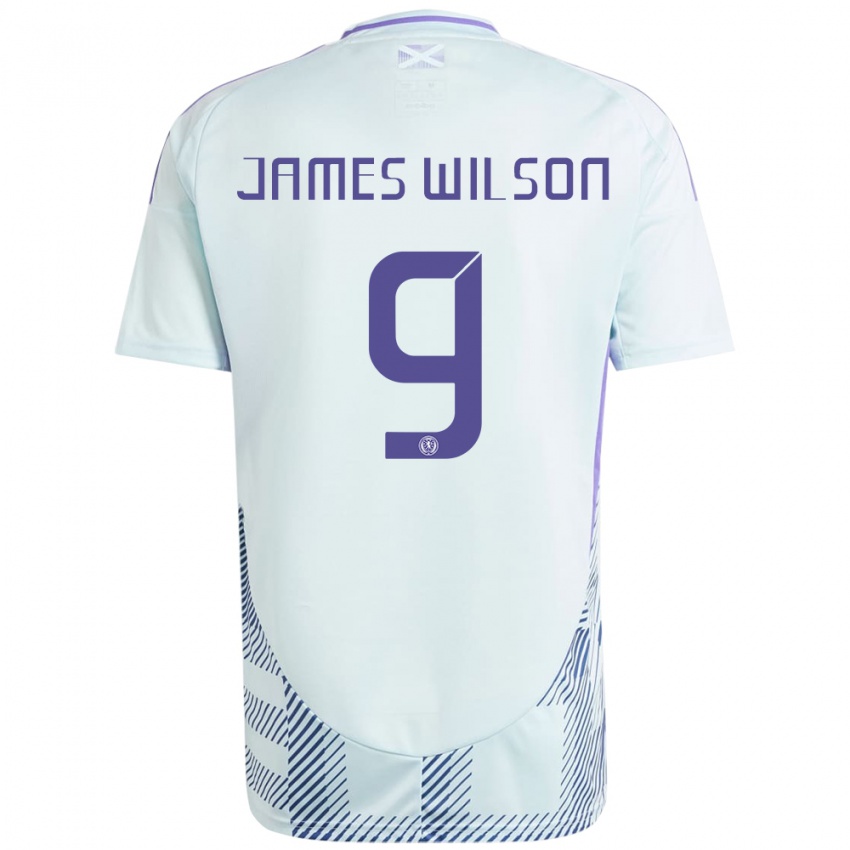 Kinder Schottland James Wilson #9 Helles Mintblau Auswärtstrikot Trikot 24-26 T-Shirt Österreich