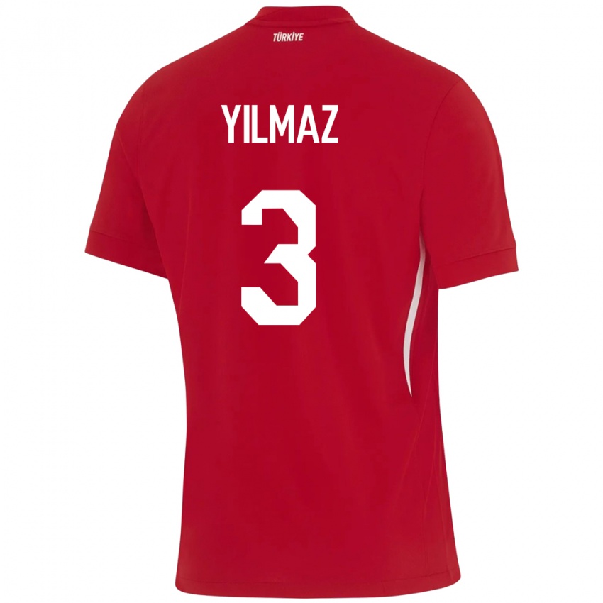 Kinder Türkei Berkay Yılmaz #3 Rot Auswärtstrikot Trikot 24-26 T-Shirt Österreich