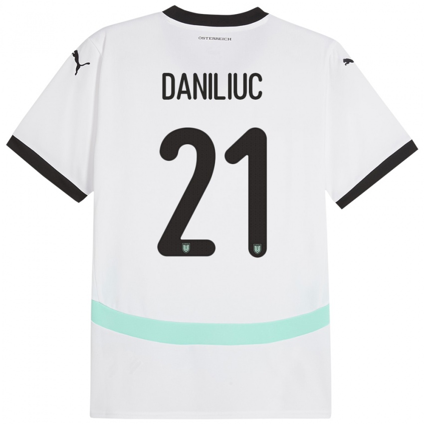 Kinder Österreich Flavius Daniliuc #21 Weiß Auswärtstrikot Trikot 24-26 T-Shirt Österreich