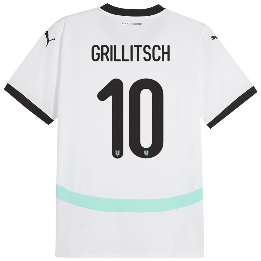 Kinder Österreich Florian Grillitsch #10 Weiß Auswärtstrikot Trikot 24-26 T-Shirt Österreich