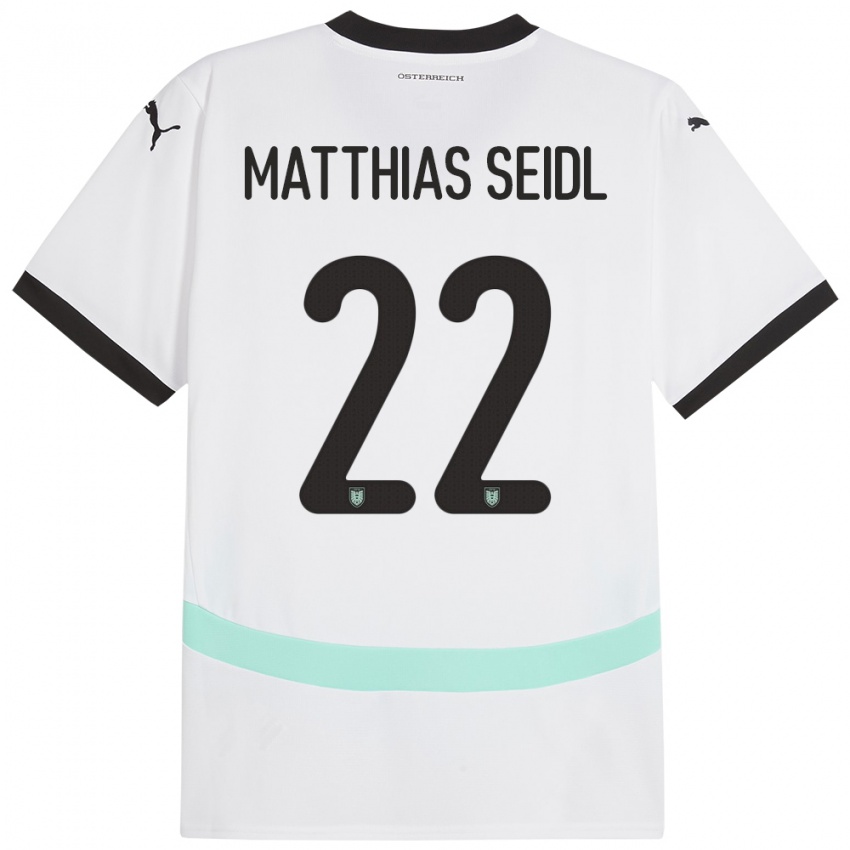 Kinder Österreich Matthias Seidl #22 Weiß Auswärtstrikot Trikot 24-26 T-Shirt Österreich