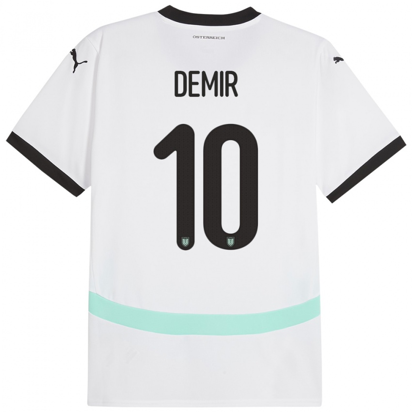 Kinder Österreich Yusuf Demir #10 Weiß Auswärtstrikot Trikot 24-26 T-Shirt Österreich