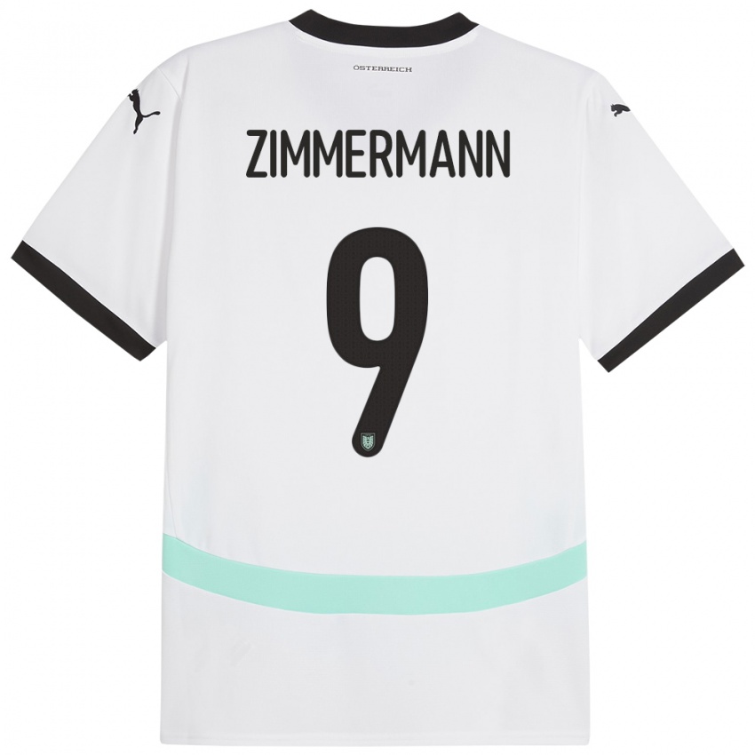 Kinder Österreich Bernhard Zimmermann #9 Weiß Auswärtstrikot Trikot 24-26 T-Shirt Österreich