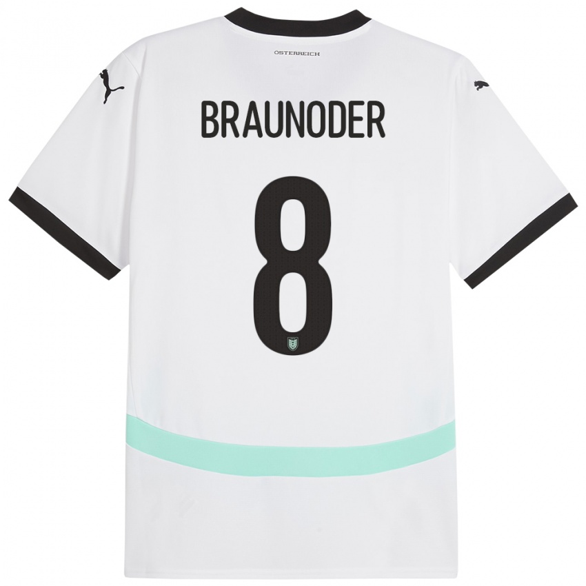 Kinder Österreich Matthias Braunöder #8 Weiß Auswärtstrikot Trikot 24-26 T-Shirt Österreich