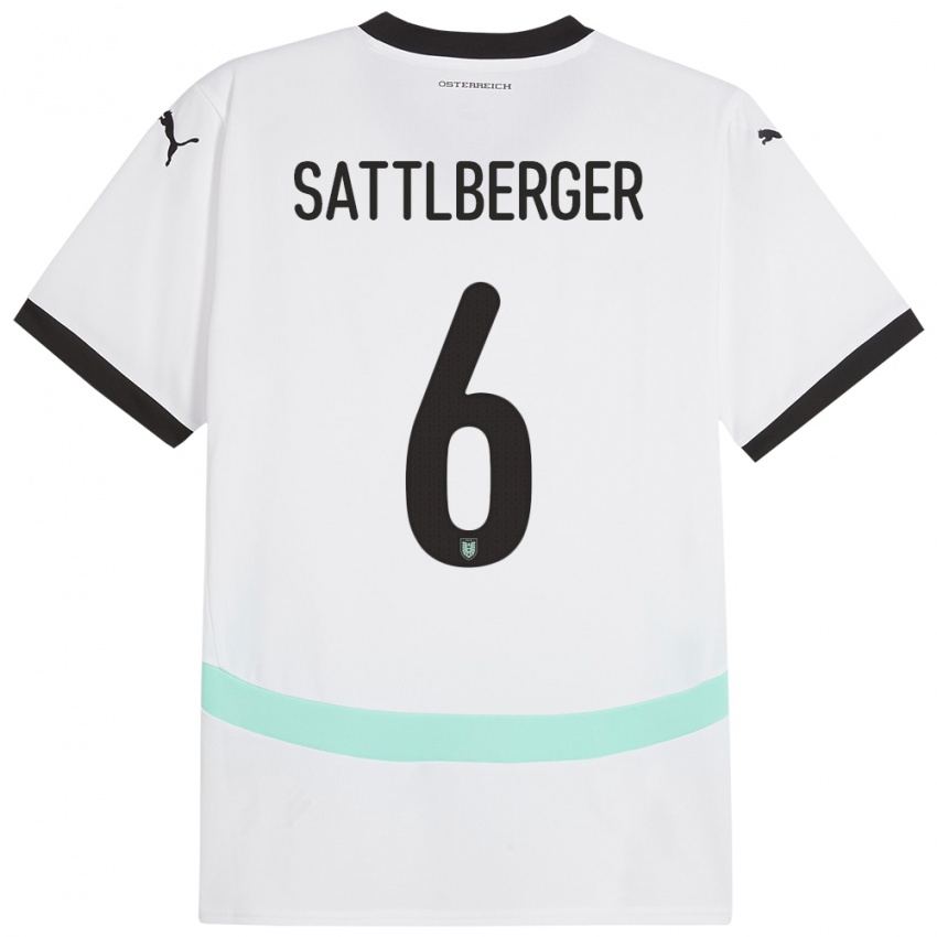 Kinder Österreich Nikolas Sattlberger #6 Weiß Auswärtstrikot Trikot 24-26 T-Shirt Österreich