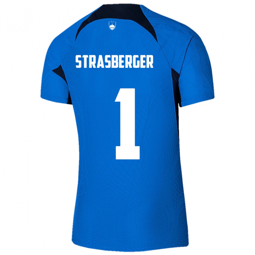 Kinder Slowenien Tim Strasberger #1 Blau Auswärtstrikot Trikot 24-26 T-Shirt Österreich