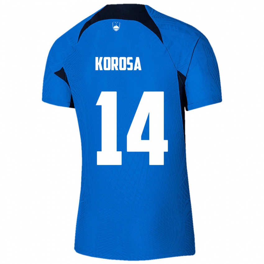 Kinder Slowenien Anej Koroša #14 Blau Auswärtstrikot Trikot 24-26 T-Shirt Österreich