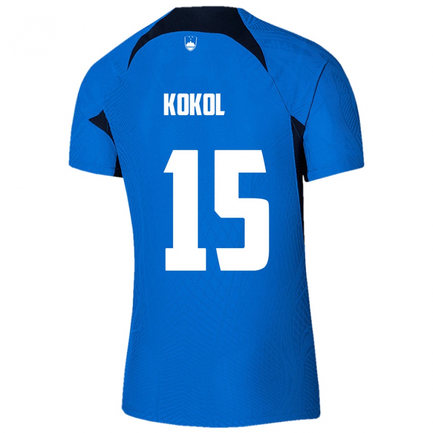 Kinder Slowenien Luka Kokol #15 Blau Auswärtstrikot Trikot 24-26 T-Shirt Österreich