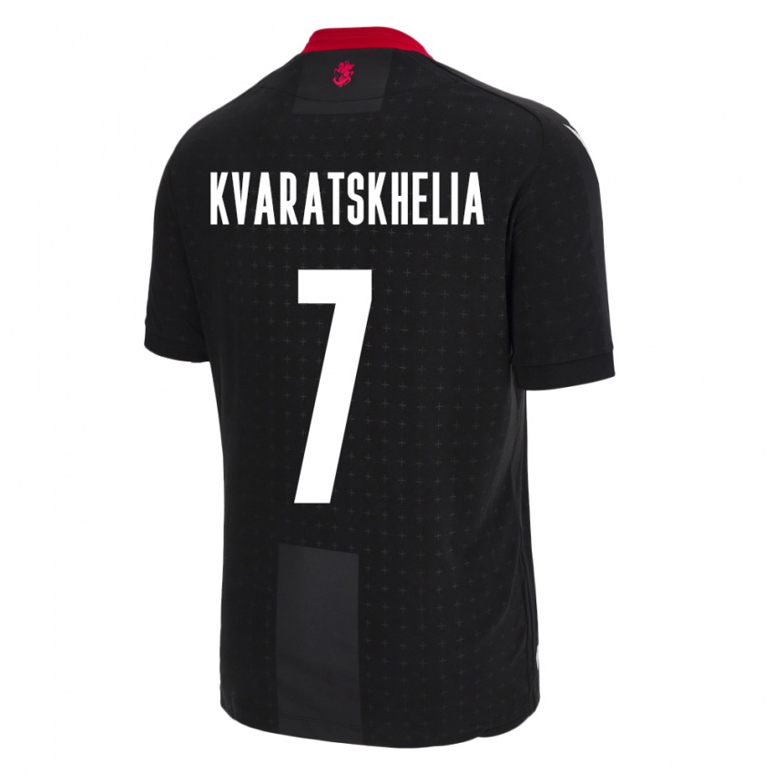 Kinder Georgien Khvicha Kvaratskhelia #7 Schwarz Auswärtstrikot Trikot 24-26 T-Shirt Österreich