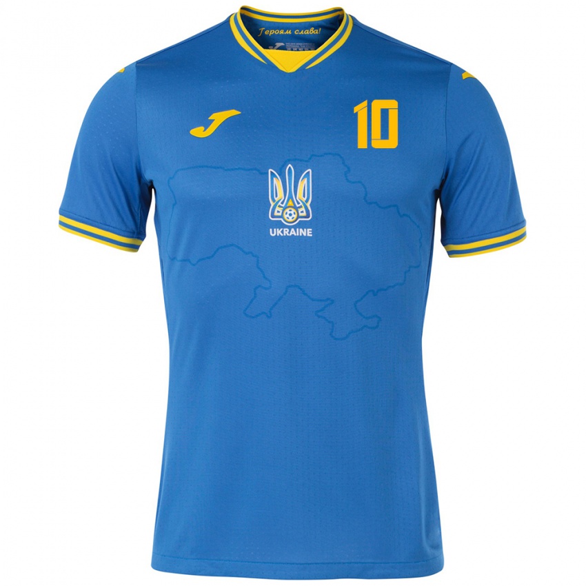 Kinder Ukraine Mykhaylo Mudryk #10 Blau Auswärtstrikot Trikot 24-26 T-Shirt Österreich