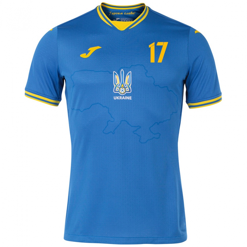 Kinder Ukraine Ivan Denysov #17 Blau Auswärtstrikot Trikot 24-26 T-Shirt Österreich