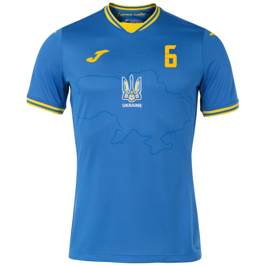 Kinder Ukraine Borys Krushynskyi #6 Blau Auswärtstrikot Trikot 24-26 T-Shirt Österreich