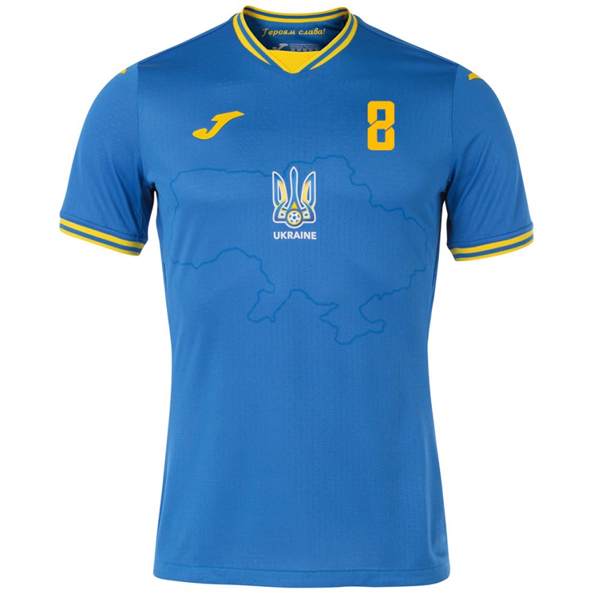 Kinder Ukraine Vladyslav Tyutyunov #8 Blau Auswärtstrikot Trikot 24-26 T-Shirt Österreich