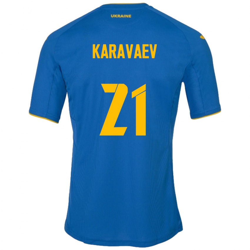 Kinder Ukraine Oleksandr Karavaev #21 Blau Auswärtstrikot Trikot 24-26 T-Shirt Österreich