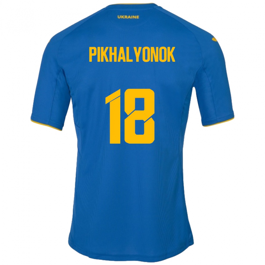 Kinder Ukraine Oleksandr Pikhalyonok #18 Blau Auswärtstrikot Trikot 24-26 T-Shirt Österreich