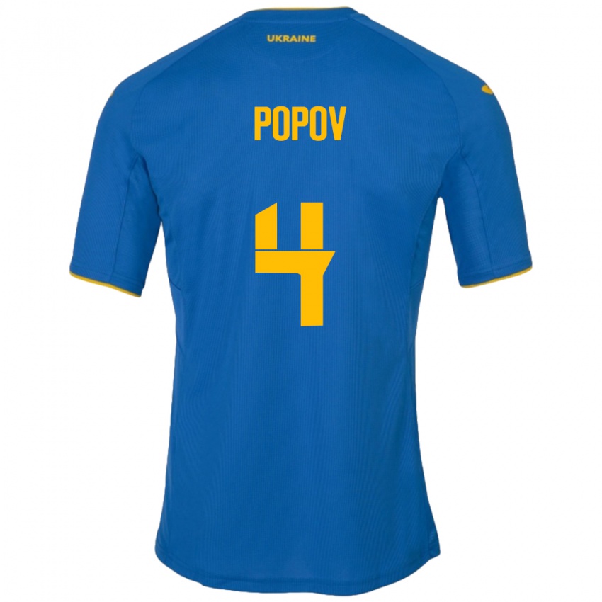 Kinder Ukraine Denys Popov #4 Blau Auswärtstrikot Trikot 24-26 T-Shirt Österreich