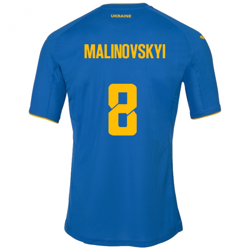 Kinder Ukraine Ruslan Malinovskyi #8 Blau Auswärtstrikot Trikot 24-26 T-Shirt Österreich