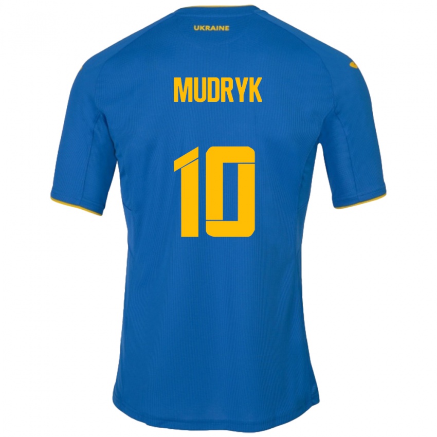 Kinder Ukraine Mykhaylo Mudryk #10 Blau Auswärtstrikot Trikot 24-26 T-Shirt Österreich