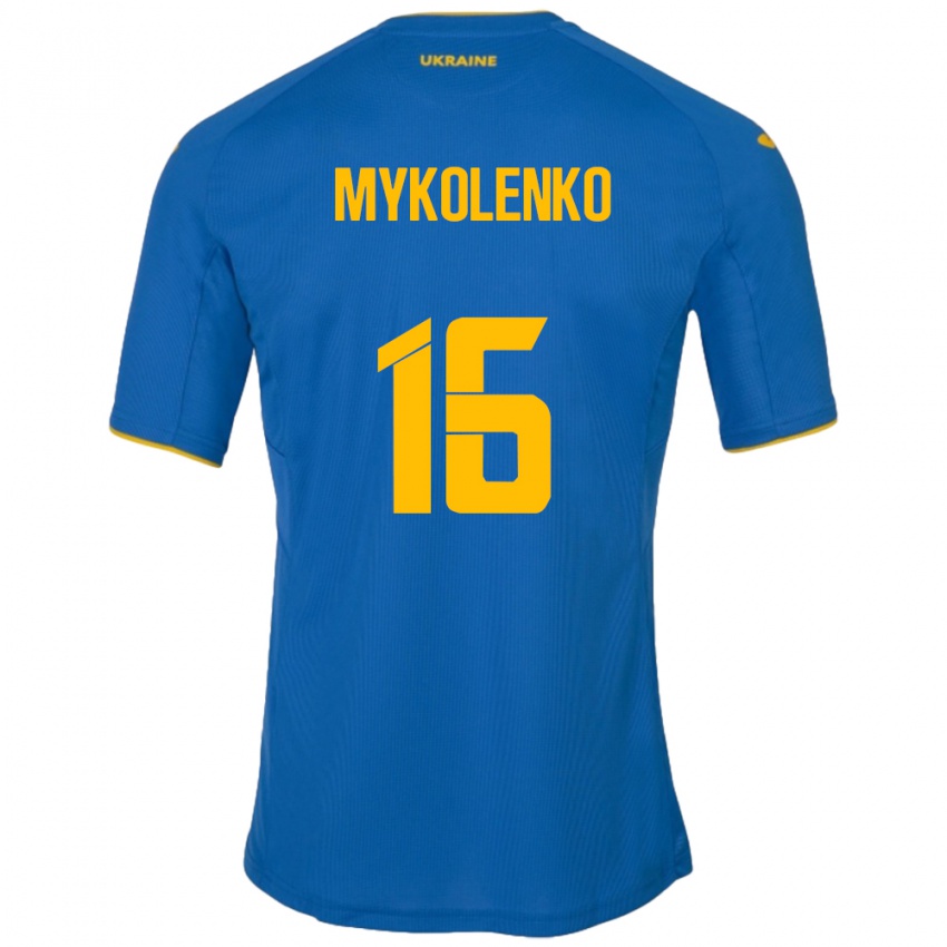 Kinder Ukraine Vitaliy Mykolenko #16 Blau Auswärtstrikot Trikot 24-26 T-Shirt Österreich