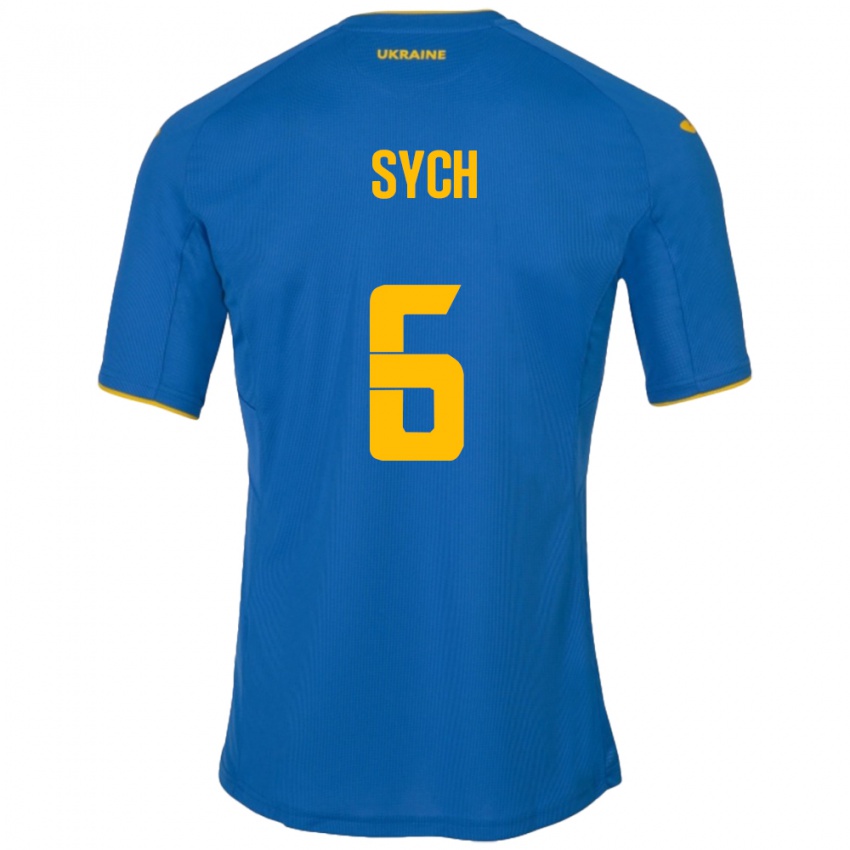 Kinder Ukraine Oleksiy Sych #6 Blau Auswärtstrikot Trikot 24-26 T-Shirt Österreich