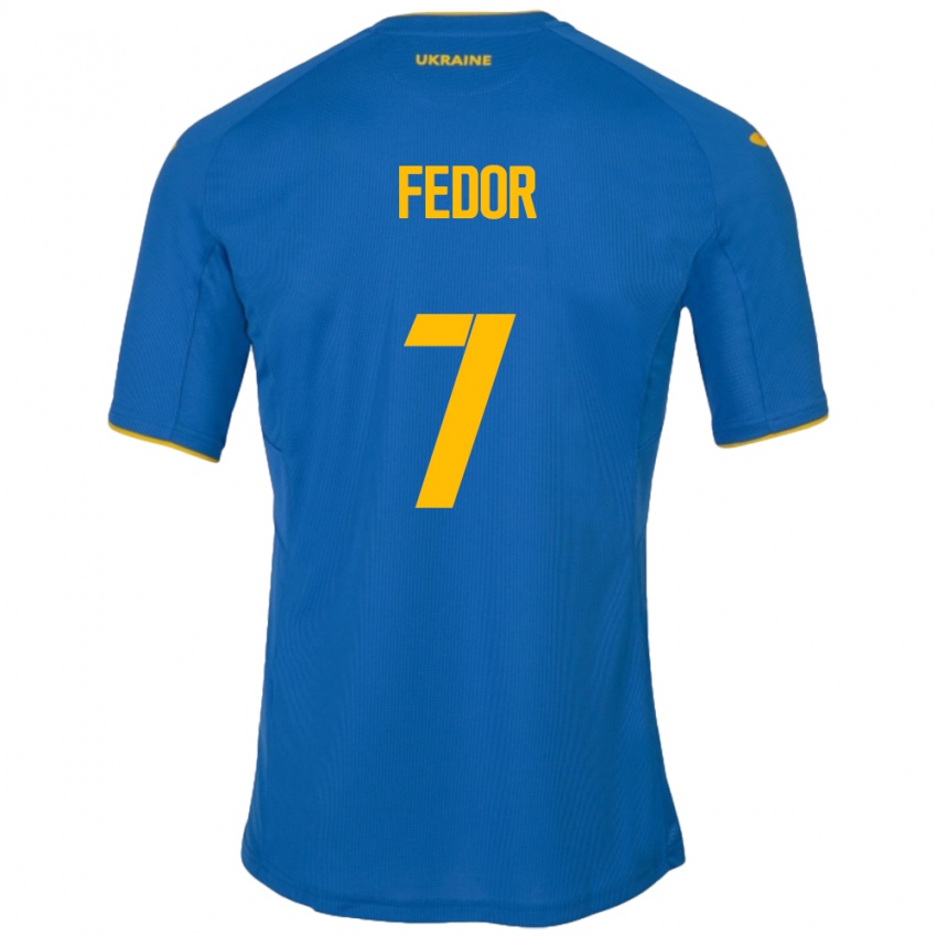 Kinder Ukraine Oleg Fedor #7 Blau Auswärtstrikot Trikot 24-26 T-Shirt Österreich