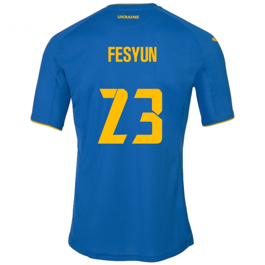 Kinder Ukraine Kiril Fesyun #23 Blau Auswärtstrikot Trikot 24-26 T-Shirt Österreich