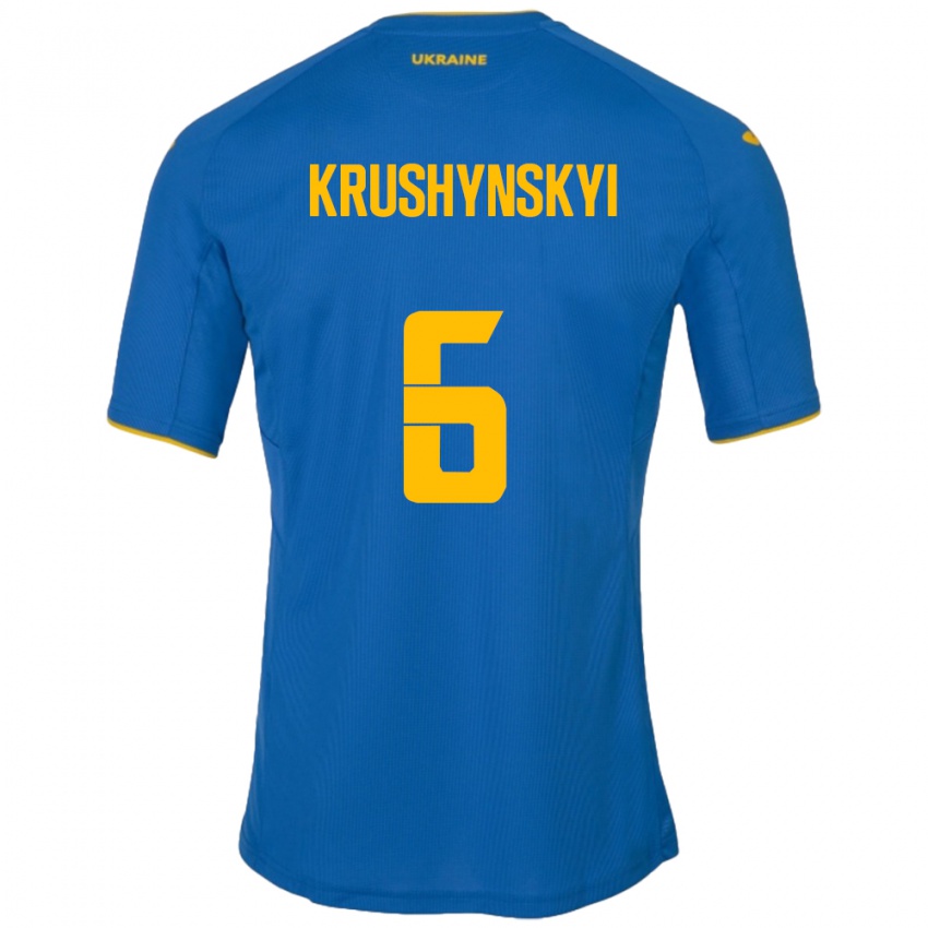 Kinder Ukraine Borys Krushynskyi #6 Blau Auswärtstrikot Trikot 24-26 T-Shirt Österreich