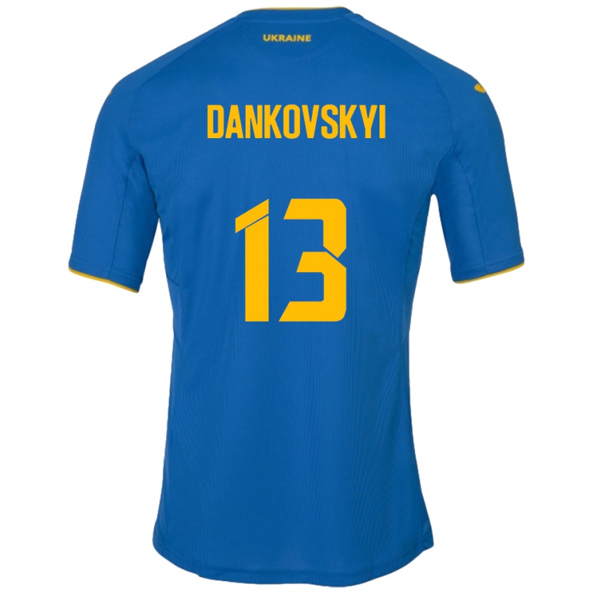 Kinder Ukraine Yegor Dankovskyi #13 Blau Auswärtstrikot Trikot 24-26 T-Shirt Österreich