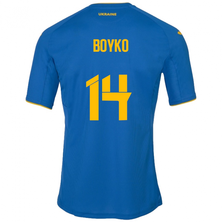 Kinder Ukraine Evgen Boyko #14 Blau Auswärtstrikot Trikot 24-26 T-Shirt Österreich