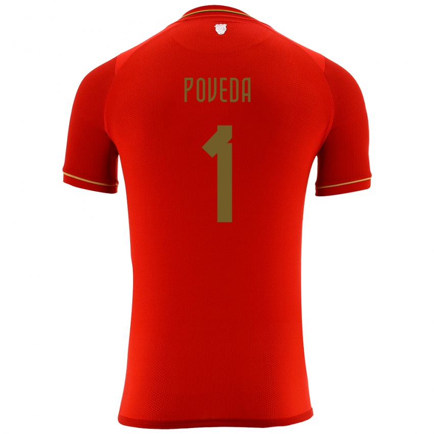 Kinder Bolivien Bruno Poveda #1 Rot Auswärtstrikot Trikot 24-26 T-Shirt Österreich