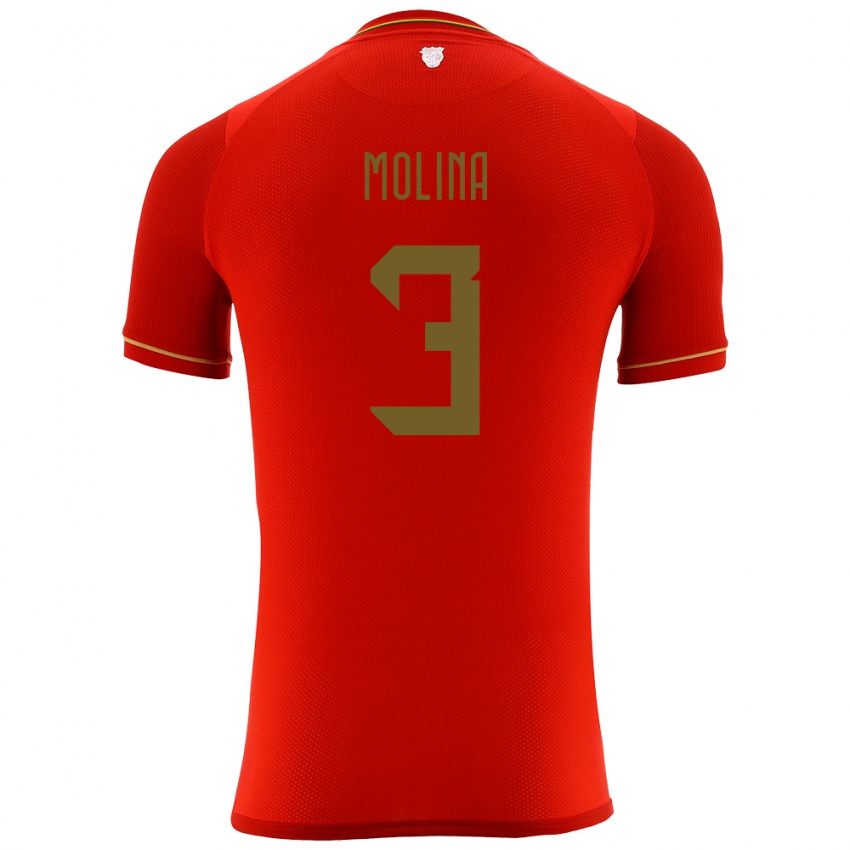 Kinder Bolivien Iván Molina #3 Rot Auswärtstrikot Trikot 24-26 T-Shirt Österreich