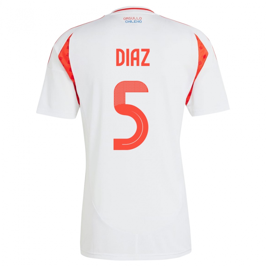 Kinder Chile Paulo Díaz #5 Weiß Auswärtstrikot Trikot 24-26 T-Shirt Österreich