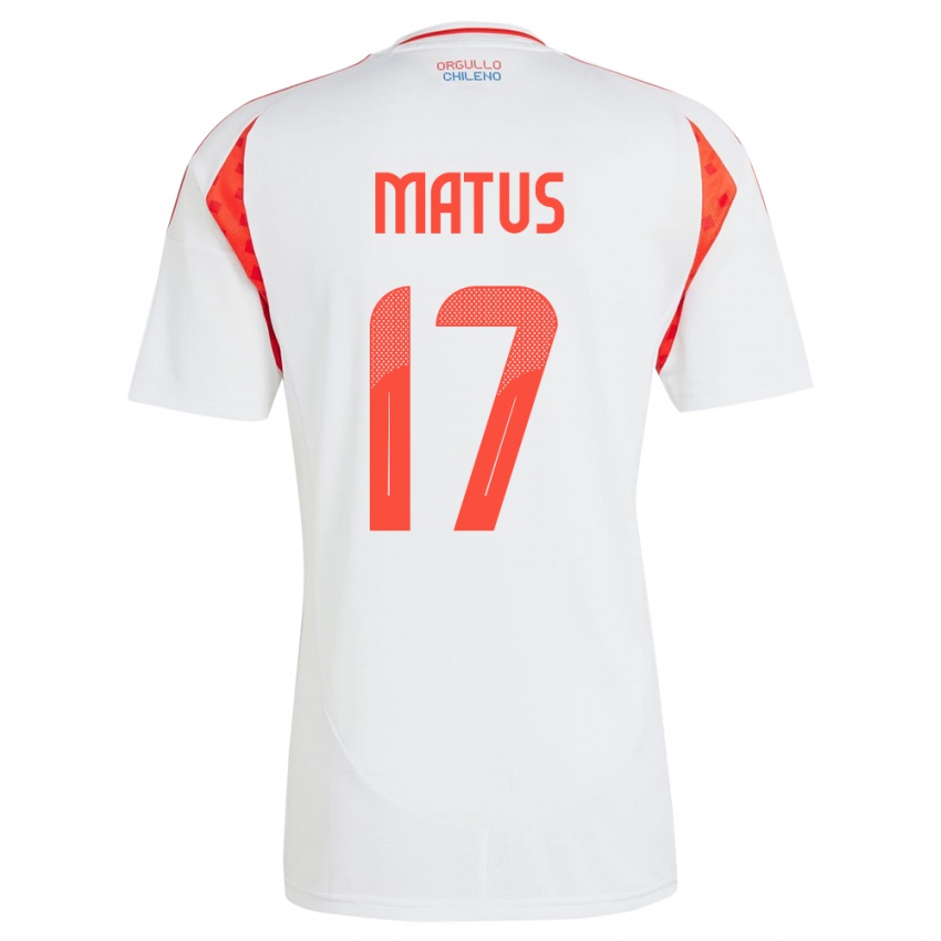 Kinder Chile Esteban Matus #17 Weiß Auswärtstrikot Trikot 24-26 T-Shirt Österreich