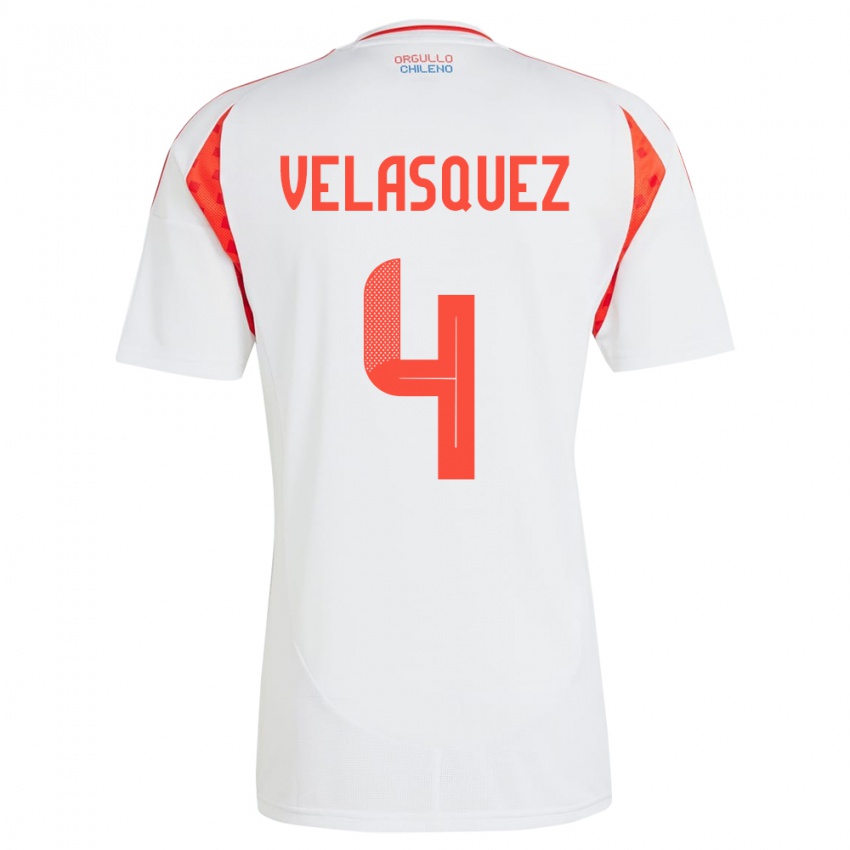 Kinder Chile Lucas Velásquez #4 Weiß Auswärtstrikot Trikot 24-26 T-Shirt Österreich