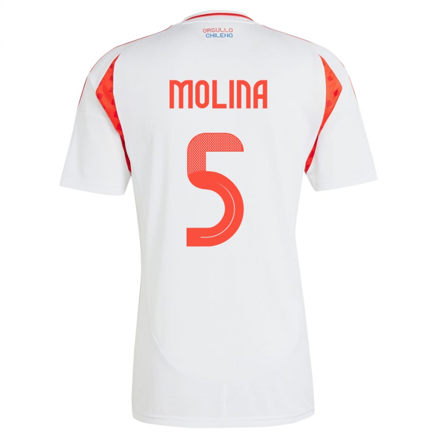 Kinder Chile Benjamín Molina #5 Weiß Auswärtstrikot Trikot 24-26 T-Shirt Österreich