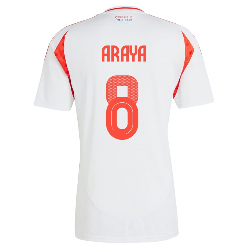 Kinder Chile Karen Araya #8 Weiß Auswärtstrikot Trikot 24-26 T-Shirt Österreich