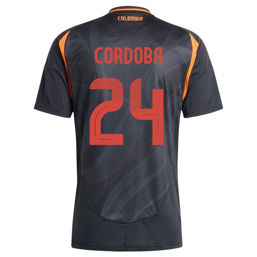 Kinder Kolumbien Jhon Córdoba #24 Schwarz Auswärtstrikot Trikot 24-26 T-Shirt Österreich