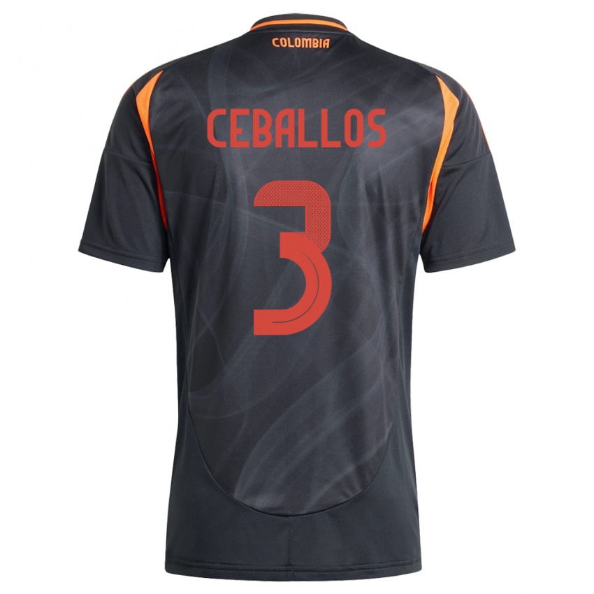 Kinder Kolumbien Brayan Ceballos #3 Schwarz Auswärtstrikot Trikot 24-26 T-Shirt Österreich