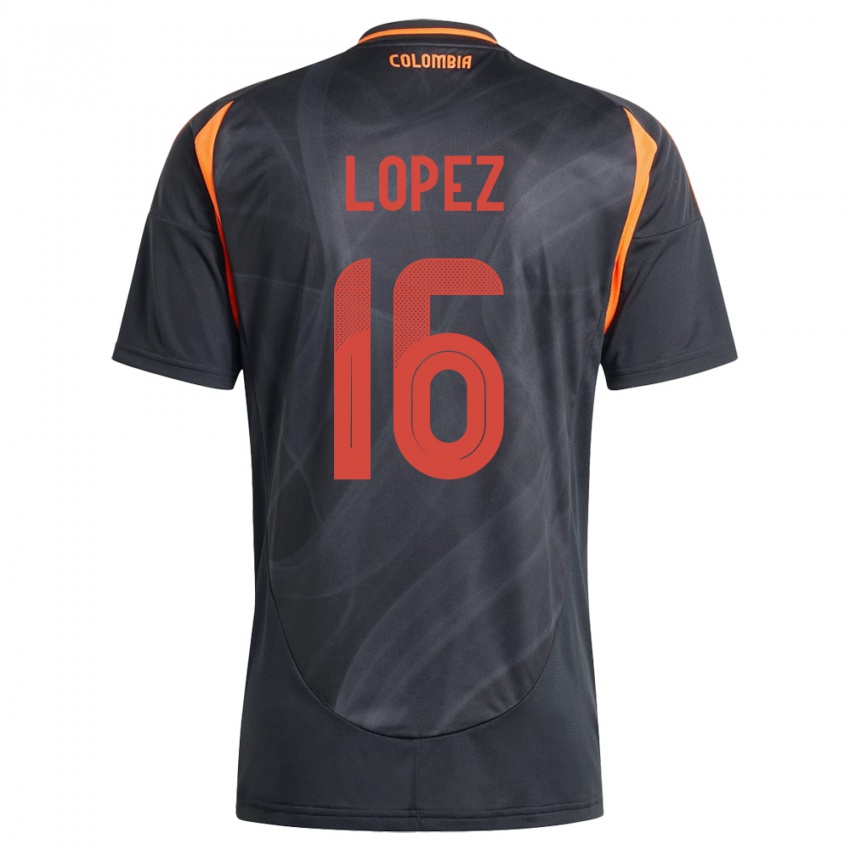 Kinder Kolumbien William López #16 Schwarz Auswärtstrikot Trikot 24-26 T-Shirt Österreich