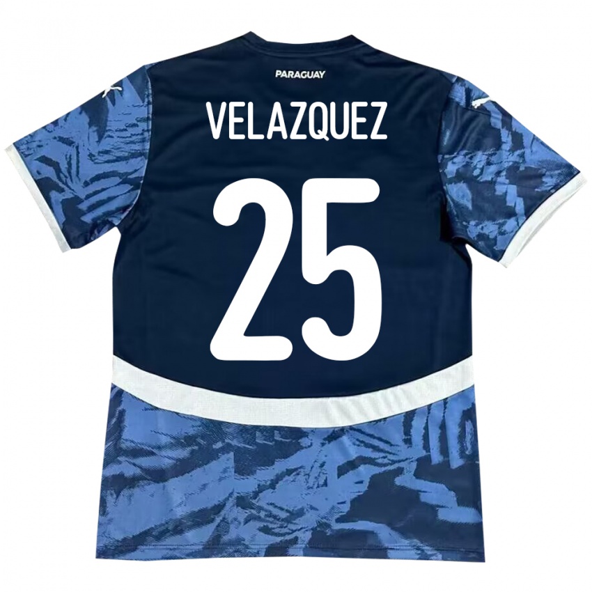 Kinder Paraguay Gustavo Velázquez #25 Blau Auswärtstrikot Trikot 24-26 T-Shirt Österreich