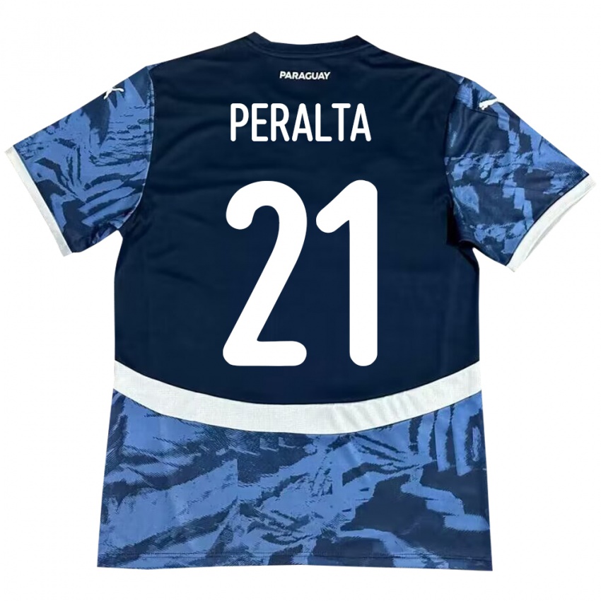 Kinder Paraguay Fabrizio Peralta #21 Blau Auswärtstrikot Trikot 24-26 T-Shirt Österreich