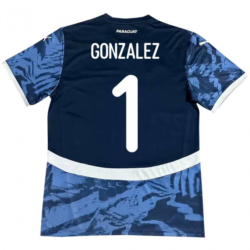 Kinder Paraguay Ángel González #1 Blau Auswärtstrikot Trikot 24-26 T-Shirt Österreich