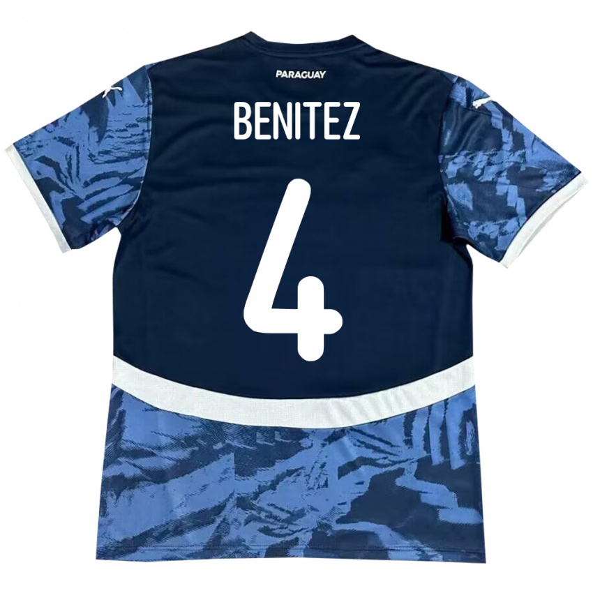 Kinder Paraguay Gastón Benítez #4 Blau Auswärtstrikot Trikot 24-26 T-Shirt Österreich