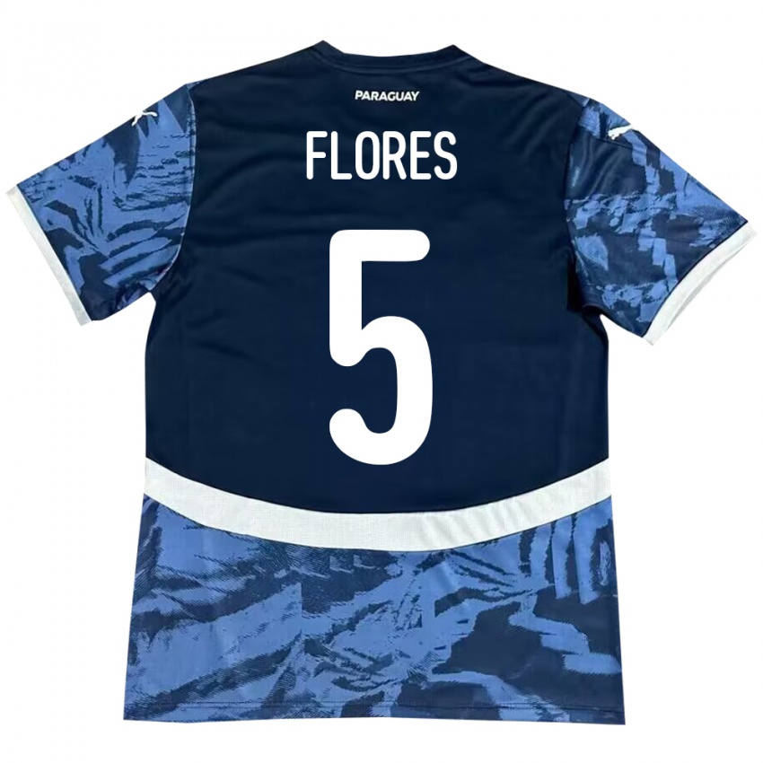 Kinder Paraguay Gilberto Flores #5 Blau Auswärtstrikot Trikot 24-26 T-Shirt Österreich