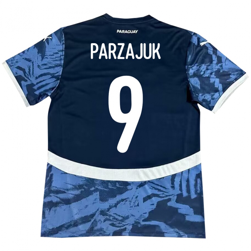 Kinder Paraguay Kevin Parzajuk #9 Blau Auswärtstrikot Trikot 24-26 T-Shirt Österreich