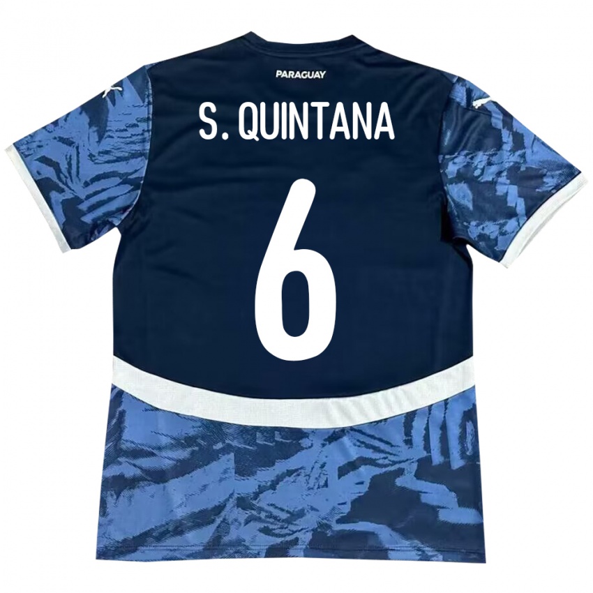 Kinder Paraguay Sebastián Quintana #6 Blau Auswärtstrikot Trikot 24-26 T-Shirt Österreich