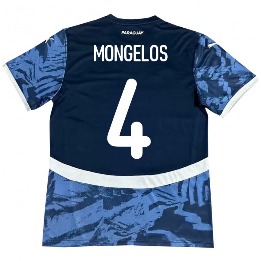 Kinder Paraguay Rolando Mongelós #4 Blau Auswärtstrikot Trikot 24-26 T-Shirt Österreich