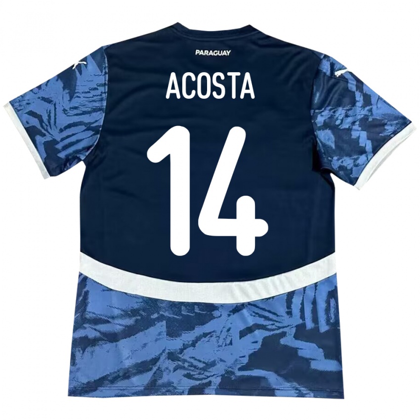 Kinder Paraguay Emilio Acosta #14 Blau Auswärtstrikot Trikot 24-26 T-Shirt Österreich