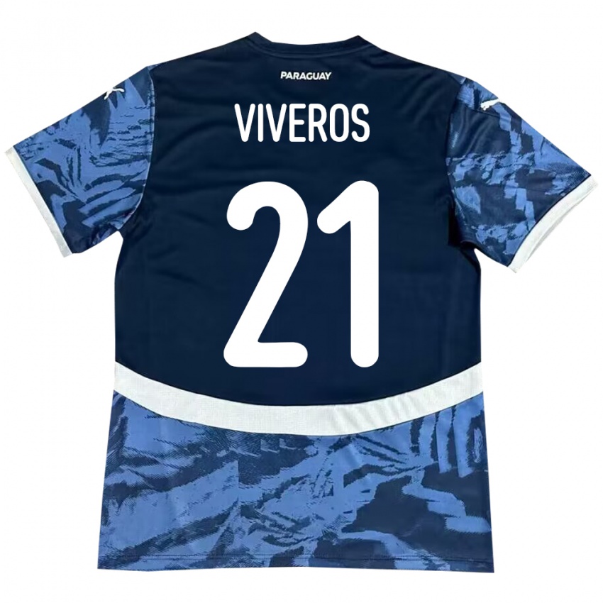 Kinder Paraguay Fernando Viveros #21 Blau Auswärtstrikot Trikot 24-26 T-Shirt Österreich