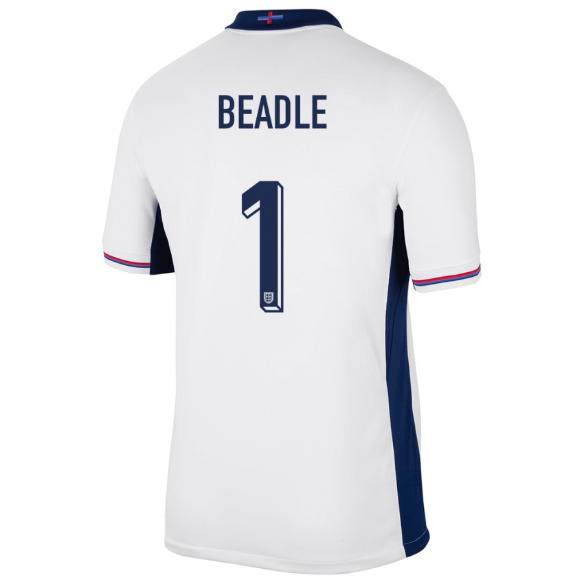 Herren England James Beadle #1 Weiß Heimtrikot Trikot 24-26 T-Shirt Österreich